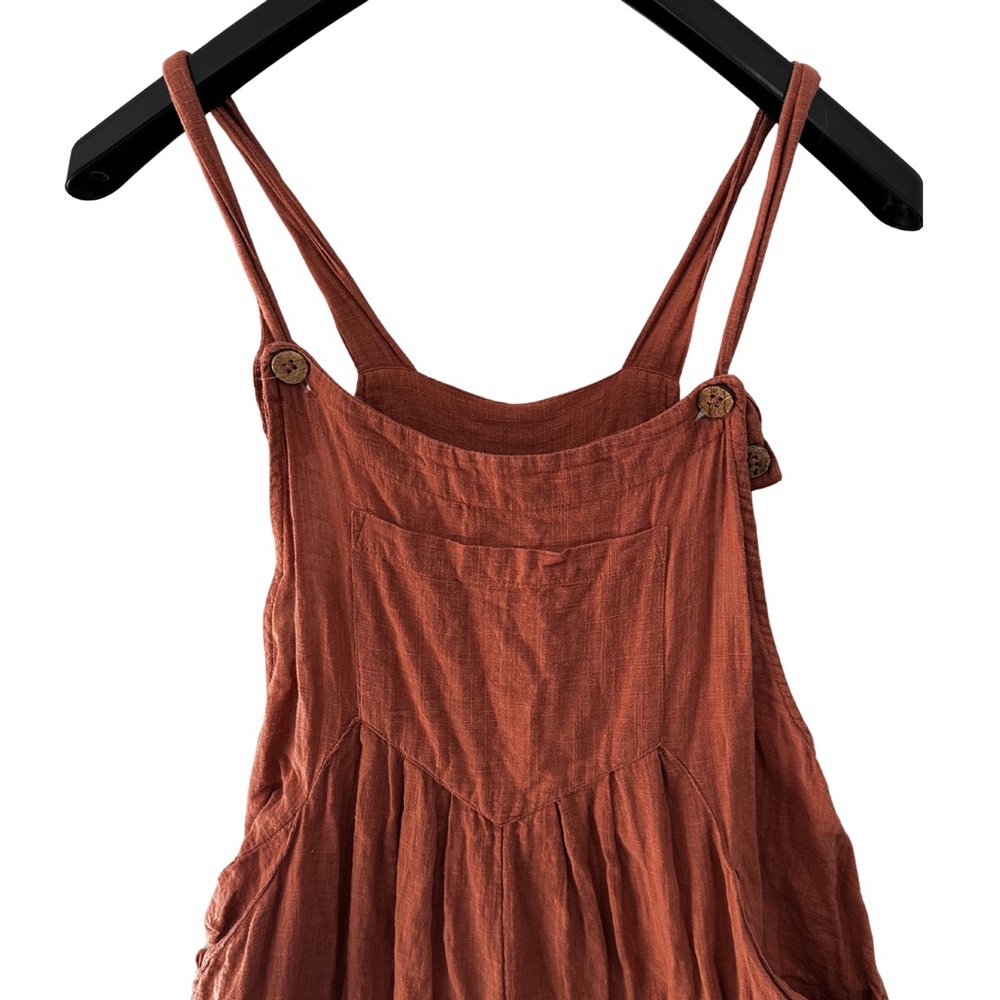 Natural Life Cotton Lagenlook Wide Leg Jumpsuit Small Boho Rust Overalls Pockets - Picture 4 of 10